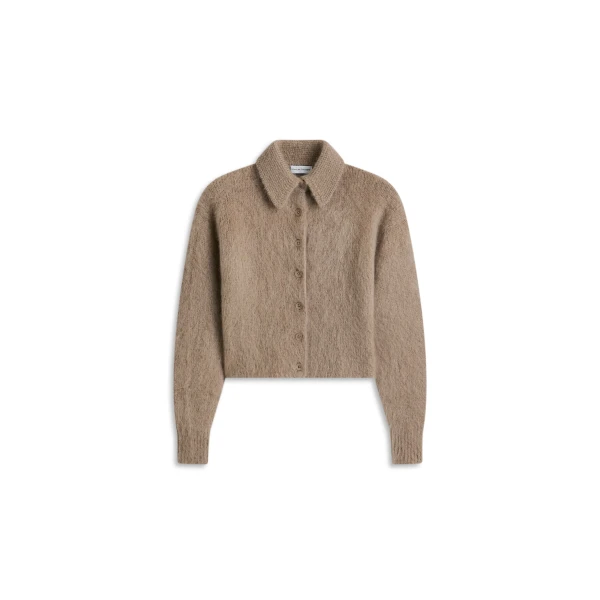 Brushed Mohair Shirt Cardigan in Nougat