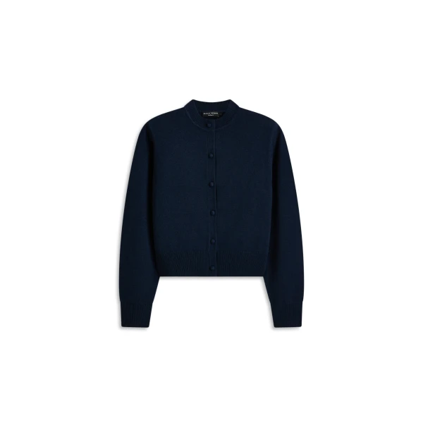 Cashmere Shoulder Pad Cardigan in Navy