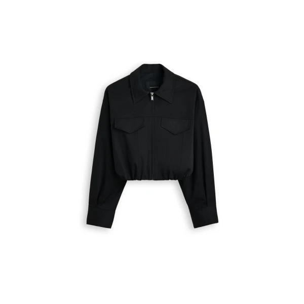 Cotton Sateen Bomber in Black