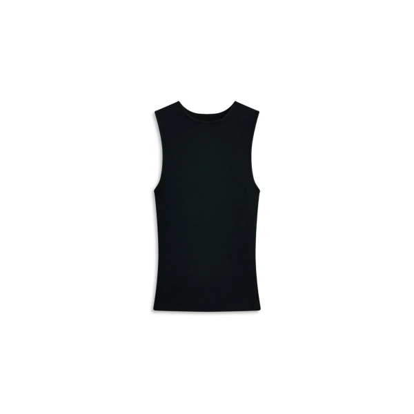 Crepe Knit Crew Neck Singlet in Black