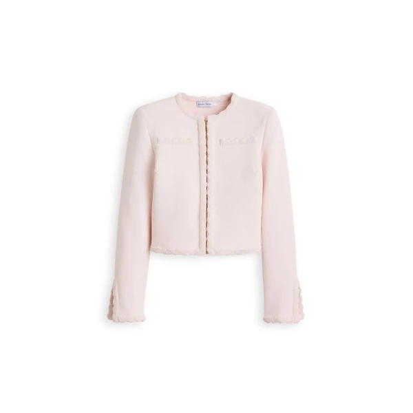 Crepe Knit Crochet Crop Jacket in Angel