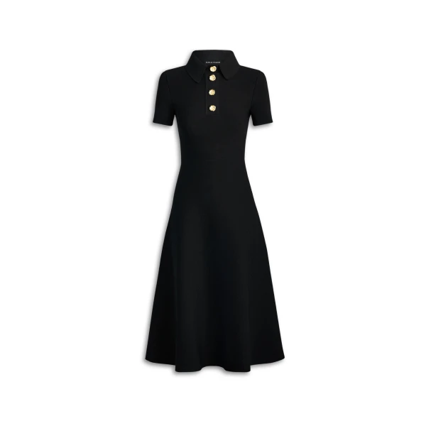 Crepe Knit Poppy Shirt Dress in Black