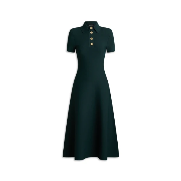 Crepe Knit Poppy Shirt Dress in Dark Green