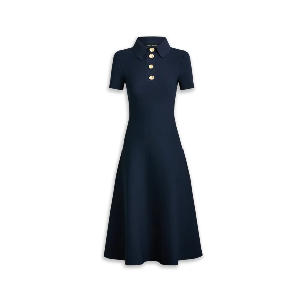 Crepe Knit Poppy Shirt Dress in Navy