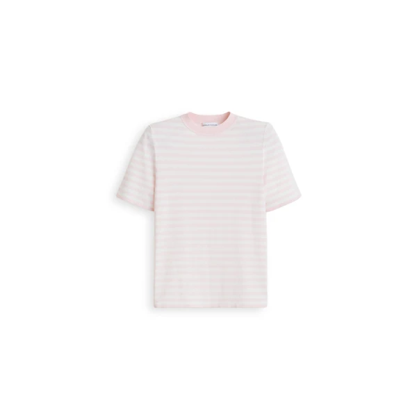Crepe Knit Stripe T-Shirt in Pink Cream