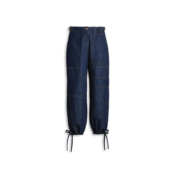 Denim Cropped Cargo Jean in Indigo