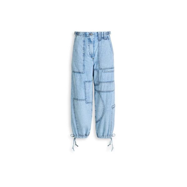 Denim Cropped Cargo Jean in Snow Wash
