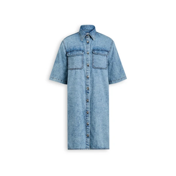 Denim Shirt Dress in Snow Wash