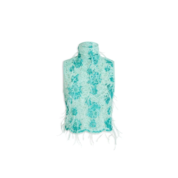 Lace Feather Beaded Tank in Opal