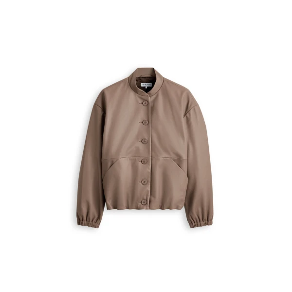 Leather Bomber in Camel
