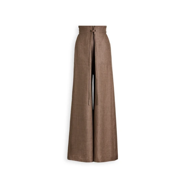Linen Pleat Tie Trouser in Cafe