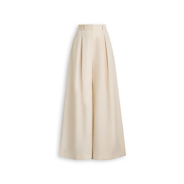 Linen Textured Pleat Trouser in Oat