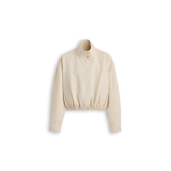 Linen Textured Trench Bomber in Oat