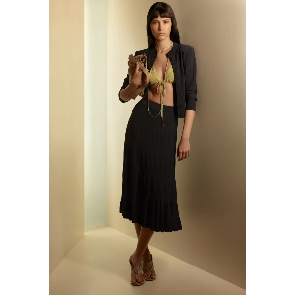 Pleat Rib Flared Skirt