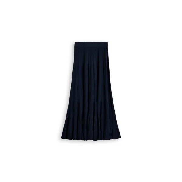 Pleat Rib Flared Skirt in Navy