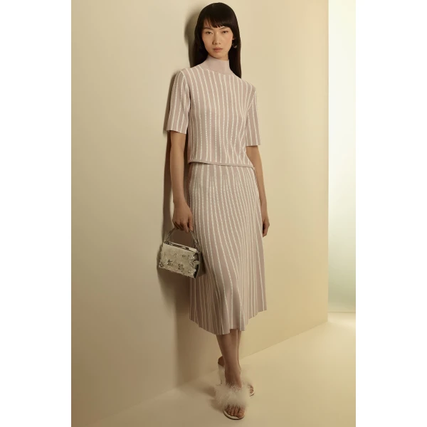 Pleat Rib Stripe Skirt
