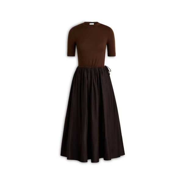 Polished Voile Sweater Dress in Chocolate