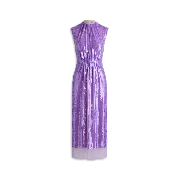 Sequin Gather Neck Dress in Lilac