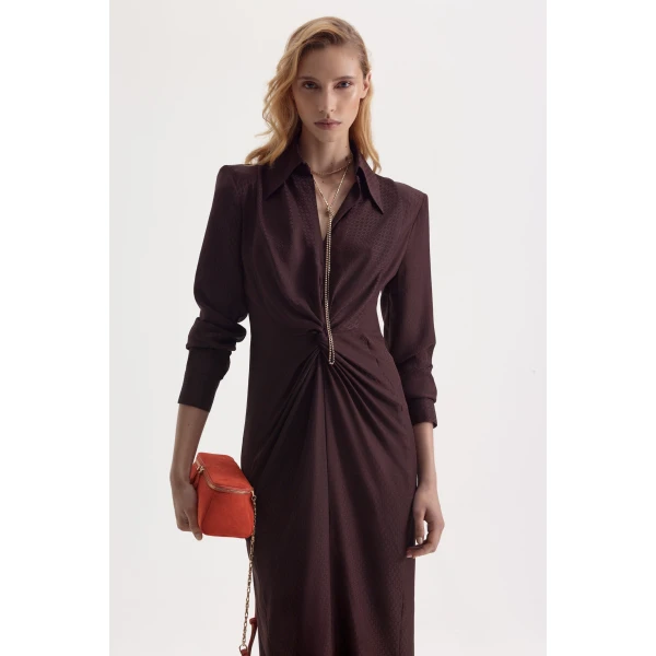 Silk Chain Jacquard Drape Dress