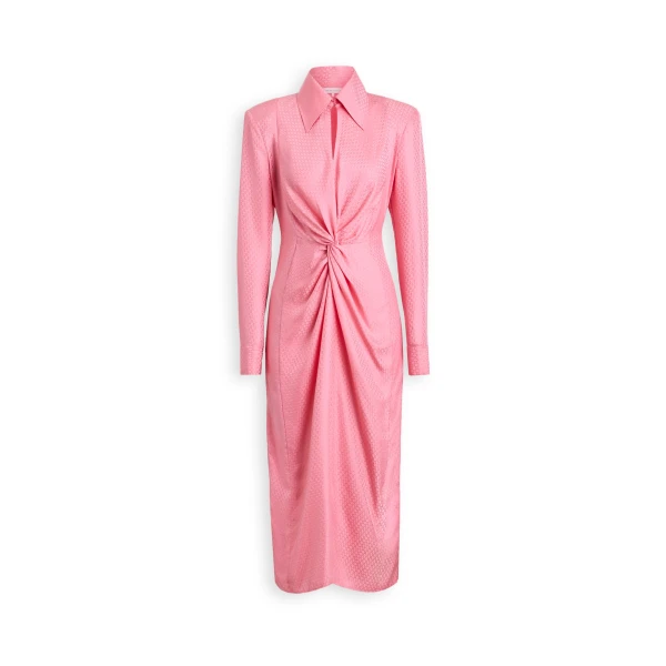 Silk Chain Jacquard Drape Dress in Pink