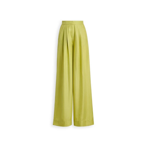 Silk Chain Jacquard Pleat Trouser in Celery