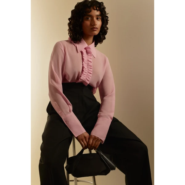 Silk Georgette Ruffle Shirt