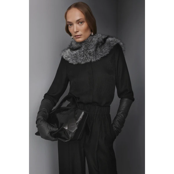 Silk Jacquard Shoulder Pad Shirt