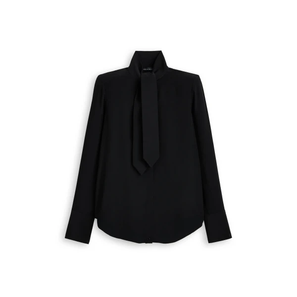 Silk Shoulder Pad Tie Shirt in Black