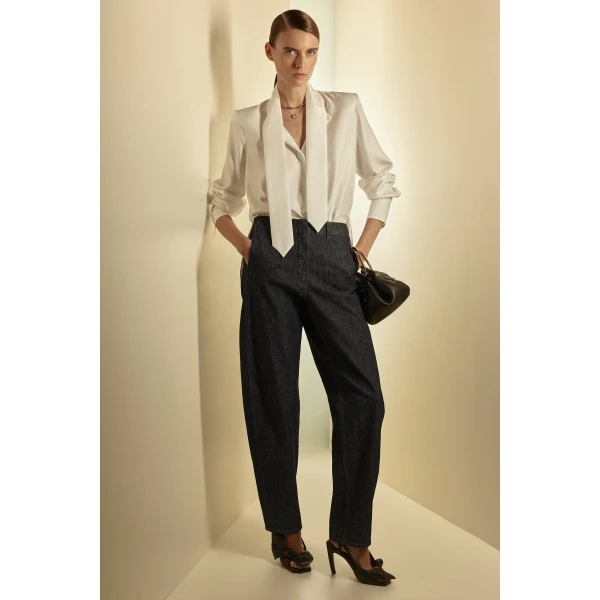 Silk Twill Shoulder Pad Tie Shirt