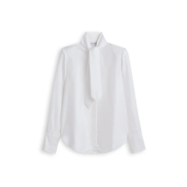 Silk Twill Shoulder Pad Tie Shirt in White