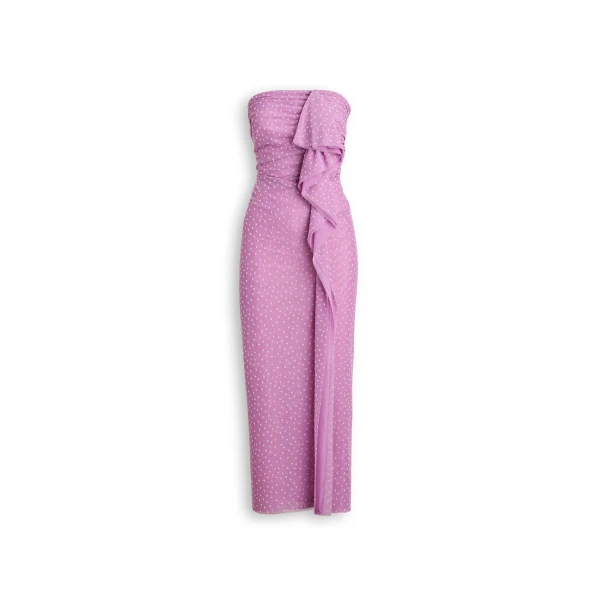 Velvet Spot Draped Dress in Lilac White