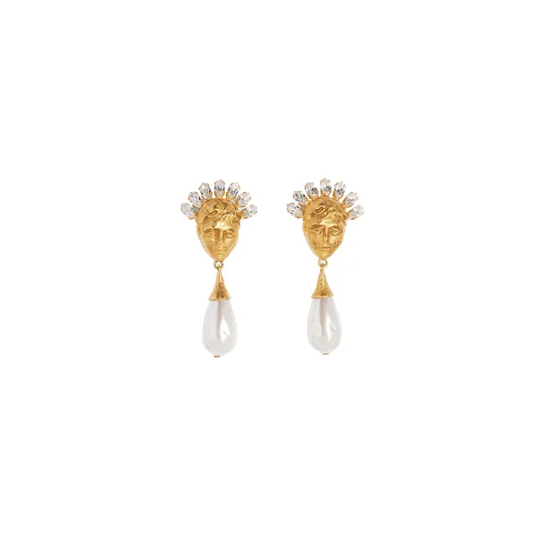 schiaparelli face rhinestone crown earrings
