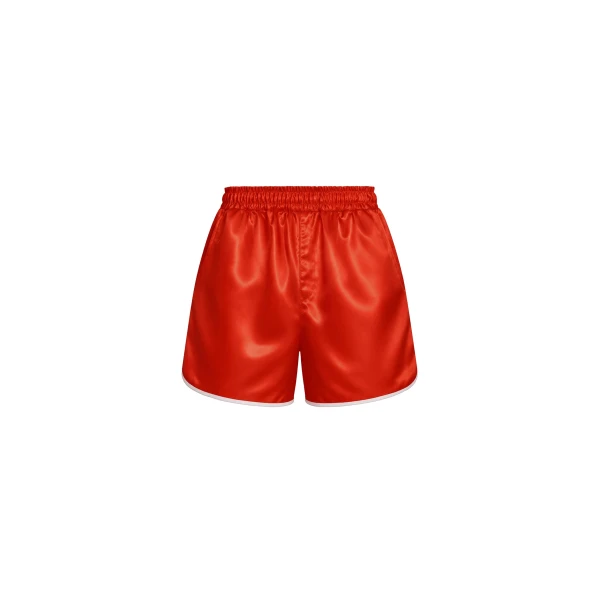 Adia Satin Boxer Shorts in Coral Red