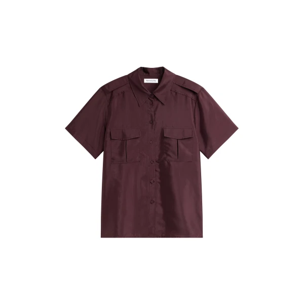 Aduna Satin Utility Shirt in Burgundy