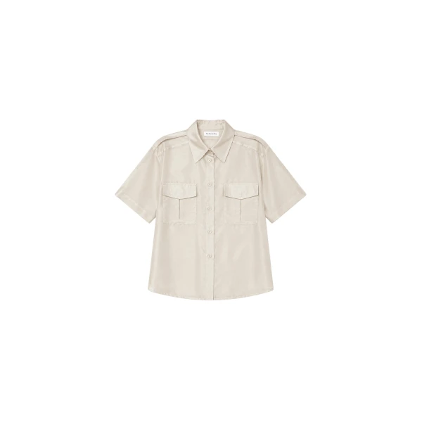 Aduna Satin Utility Shirt in Light Beige