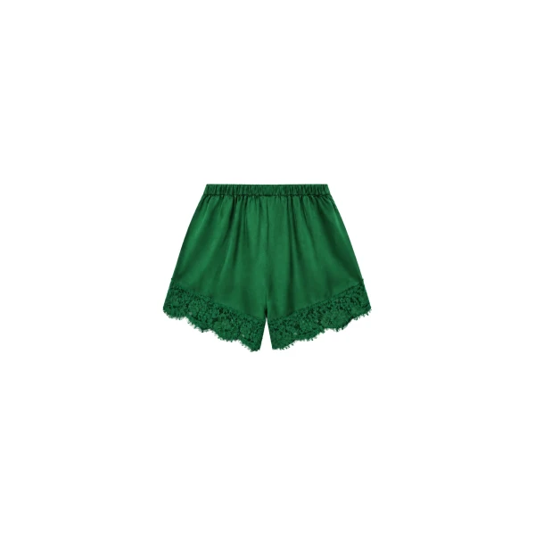 Albesa Satin Lace Trim Shorts in Kelly Green