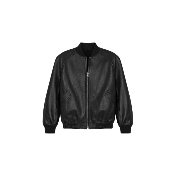 Alena Faux Leather Bomber Jacket in Black