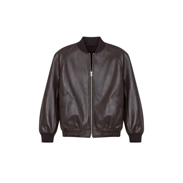 Alena Faux Leather Bomber Jacket in Dark Brown