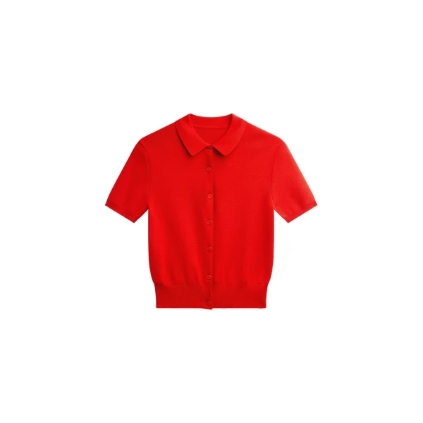 Amelot Knit Short Sleeve Cardigan in Red