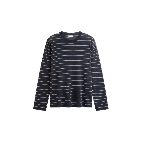 Biarritz Fine Knit Pullover in Navy and White Stripe