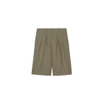 Bilbao Pleated Linen Bermuda Shorts in Khaki by The Frankie Shop – Shorts The Frankie Shop Bilbao Pleated Linen Bermuda Shorts