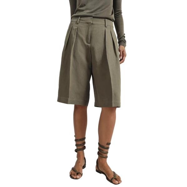 The Frankie Shop Bilbao Pleated Linen Bermuda Shorts