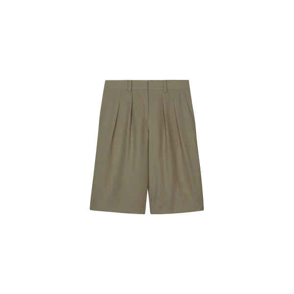 Bilbao Pleated Linen Bermuda Shorts in Khaki