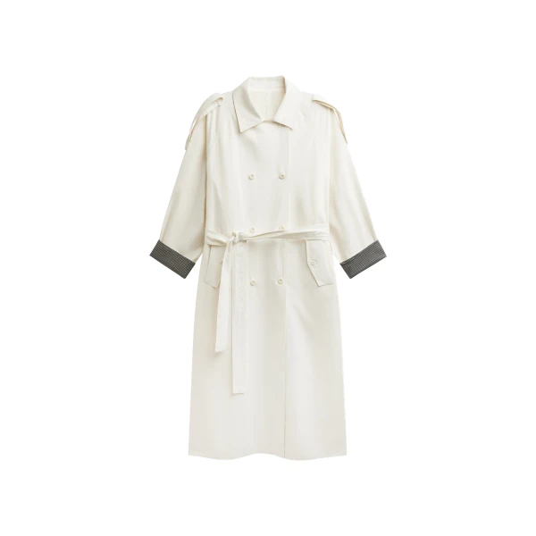 Brion Contrast Cuff Trench Coat in Cream