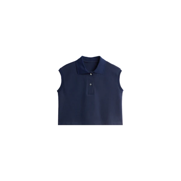 Claira Cropped Sleeveless Polo Top in Dark Navy