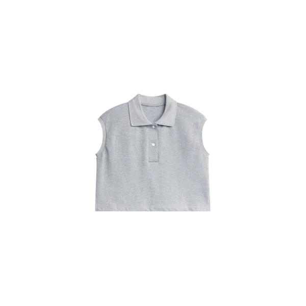Claira Cropped Sleeveless Polo Top in Light Grey