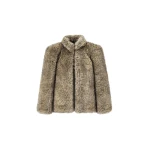 Denia Faux Fur Cinched Jacket in Beige Melange by The Frankie Shop – Jackets The Frankie Shop Denia Faux Fur Cinched Jacket