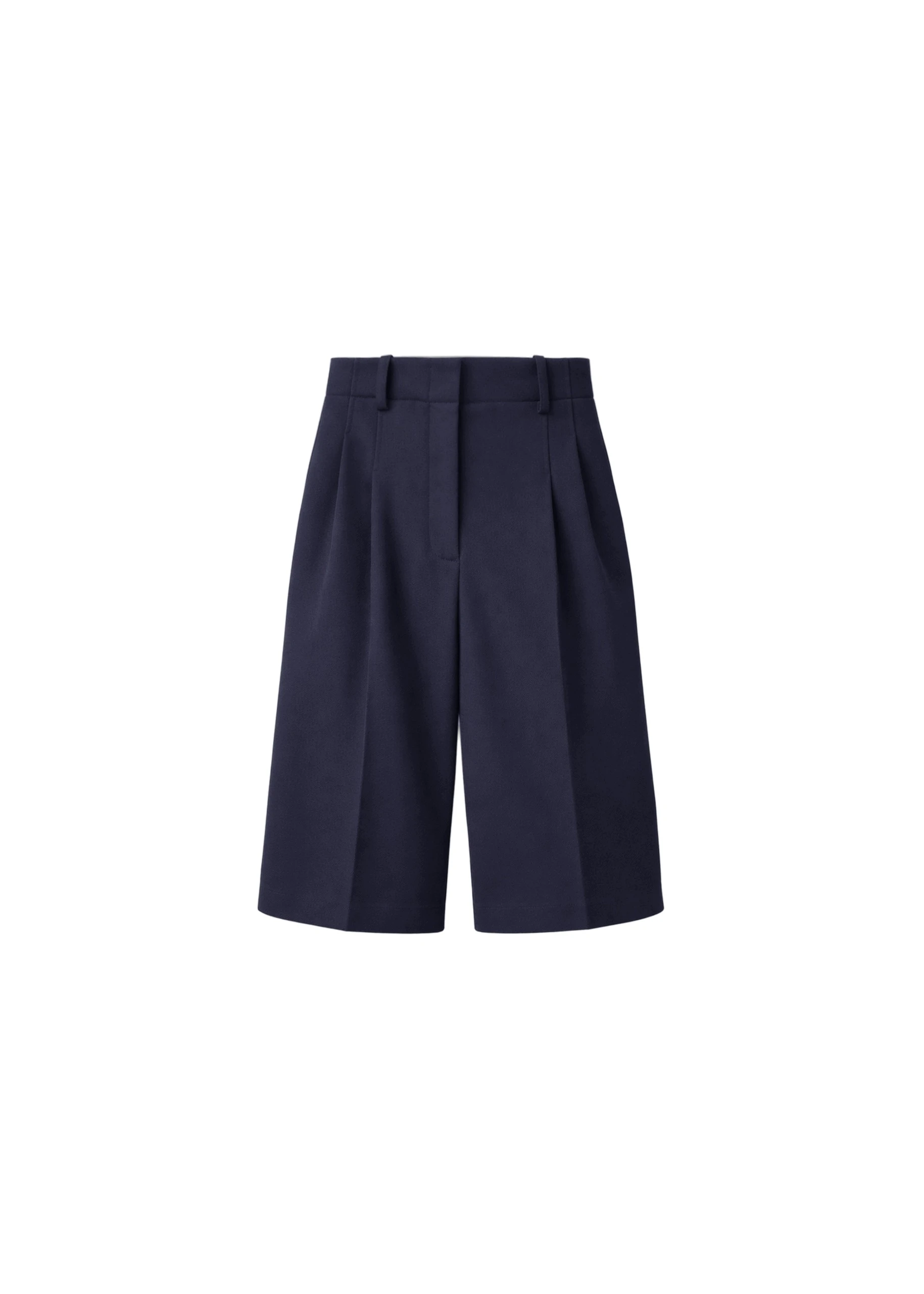 Gio Wool Pleated Bermuda Shorts in Navy by The Frankie Shop – Shorts The Frankie Shop Gio Wool Pleated Bermuda Shorts