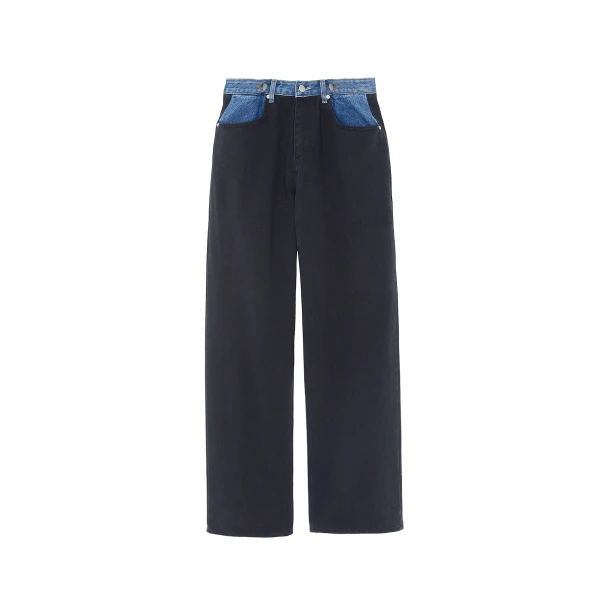 Hayla Contrast Denim Pants in Black and Blue