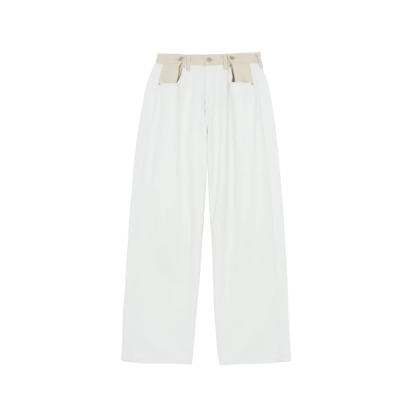 Hayla Contrast Denim Pants in Off White and Beige